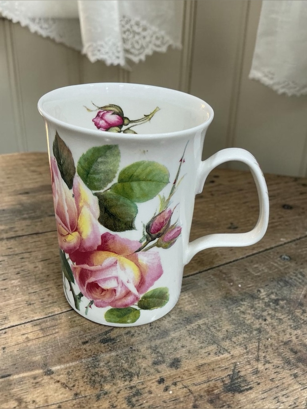 Vintage Roy Kirkham English Rose Fine Bone China Mug 1992 England Pink Floral